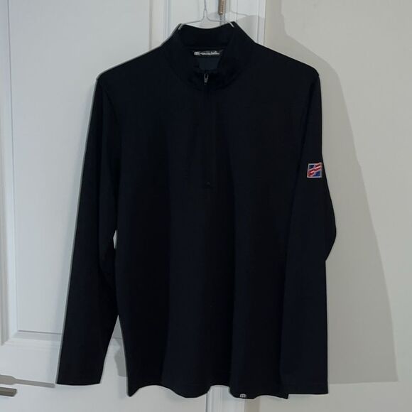 Travis Mathew T neck LS 1/4 zipper Blended First Citizens Bank Black Golf Shirt - Picture 4 of 6